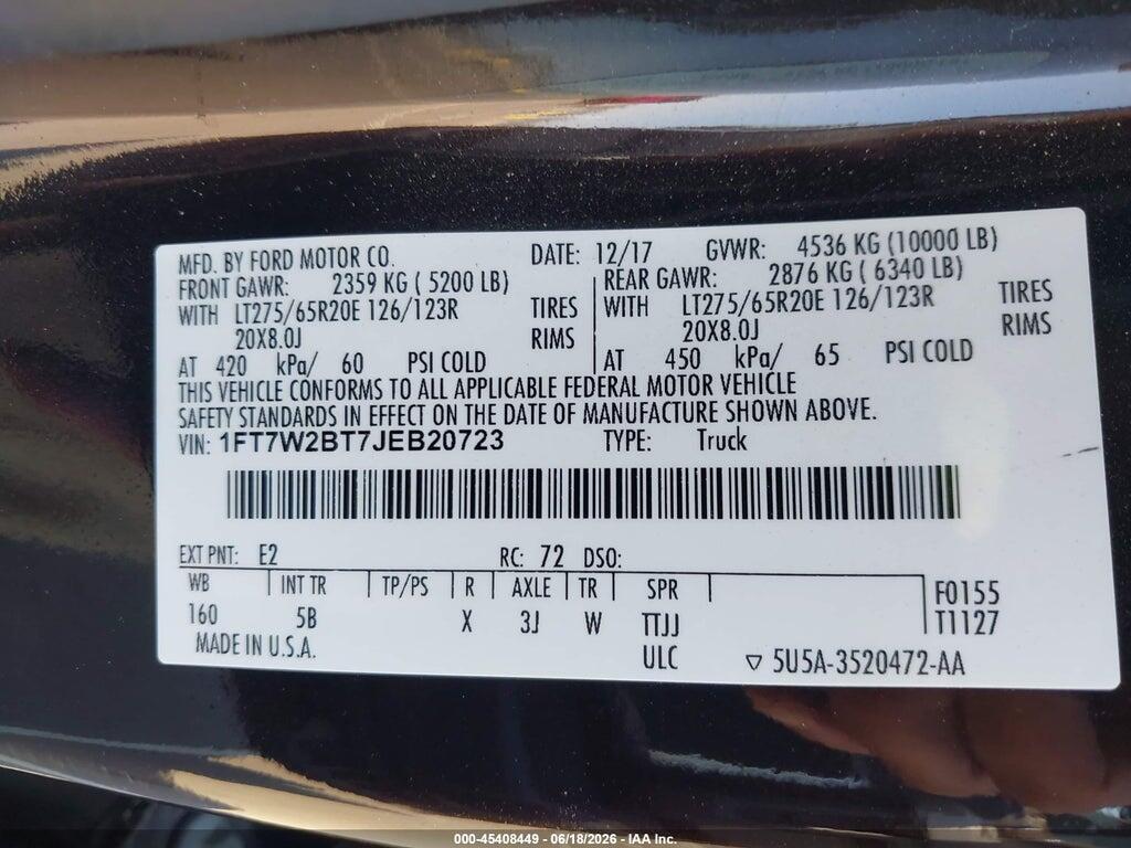 1FT7W2BT7JEB20723 2018 FORD F-250 photo no. 9