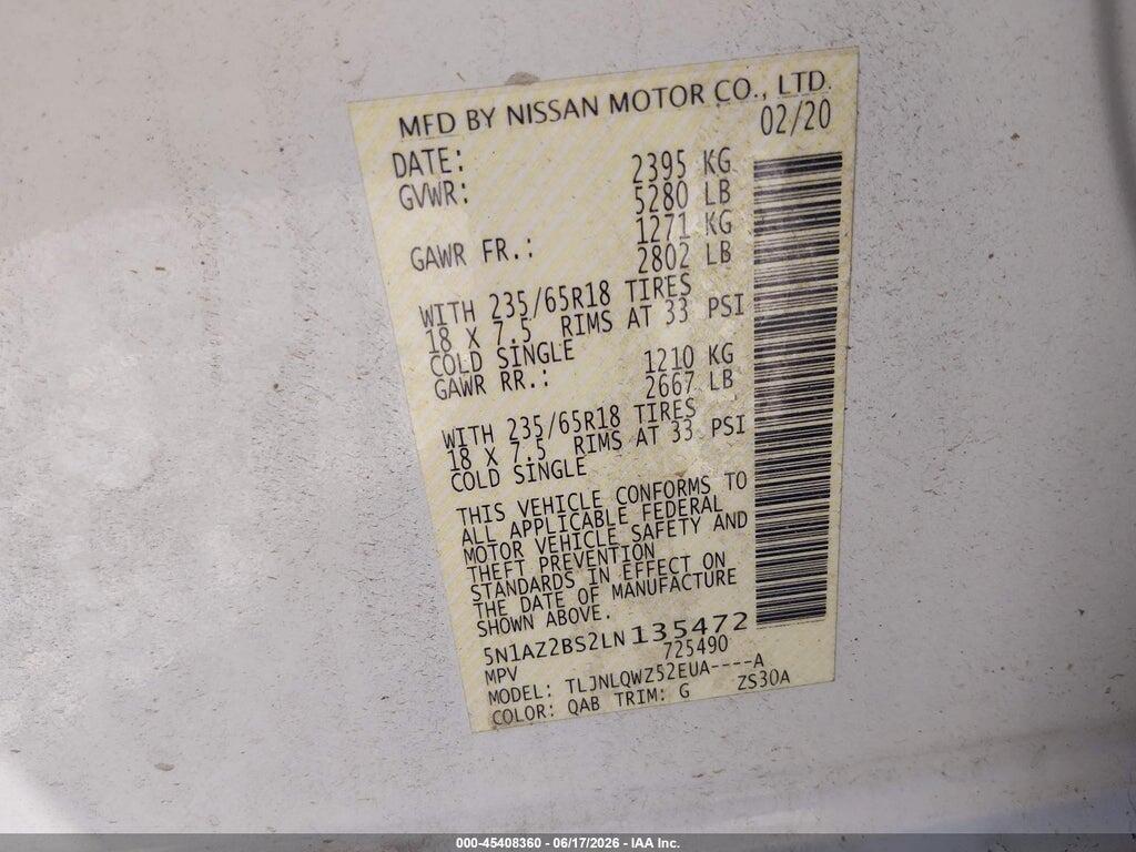 5N1AZ2BS2LN135472 2020 NISSAN MURANO photo no. 8