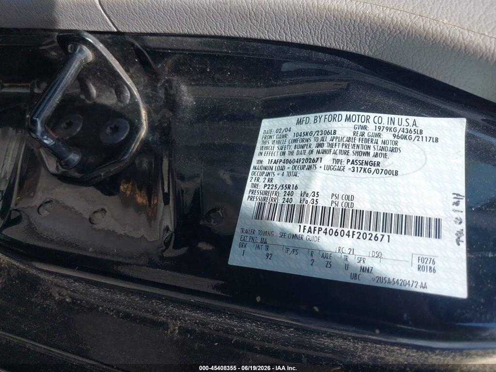 1FAFP40604F202671 2004 FORD MUSTANG photo no. 9