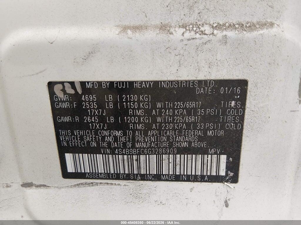 4S4BSBFC6G3286909 2016 SUBARU OUTBACK photo no. 9
