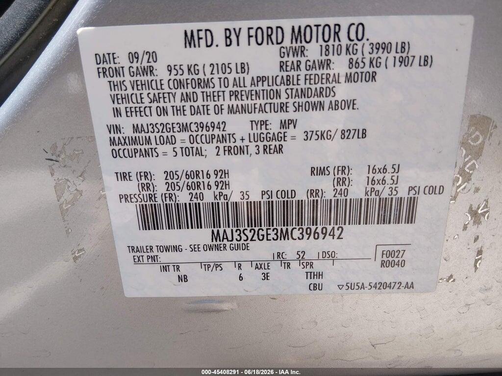 MAJ3S2GE3MC396942 2021 FORD ECOSPORT photo no. 9