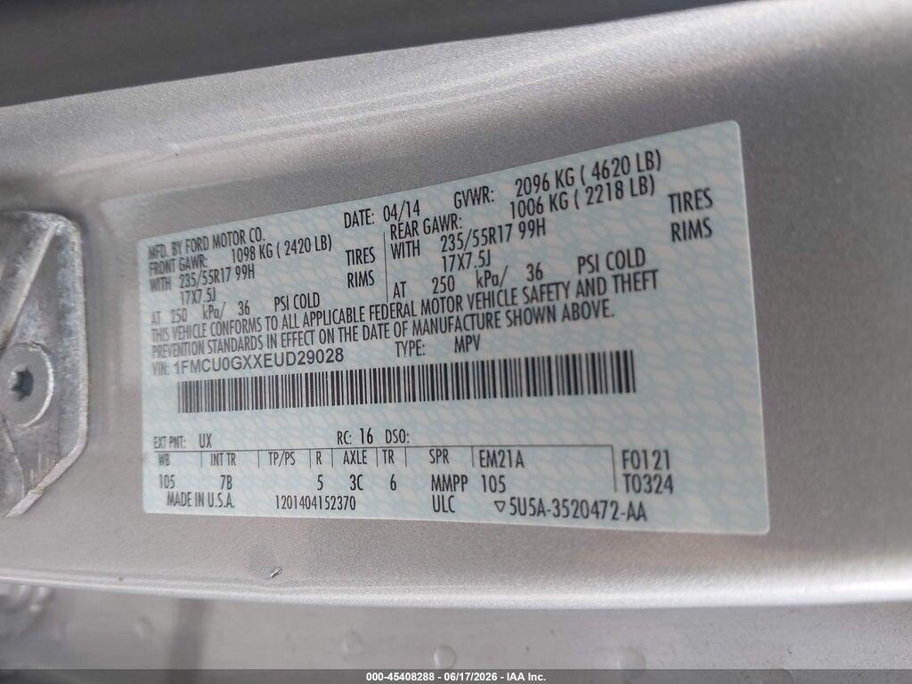 1FMCU0GXXEUD29028 2014 FORD ESCAPE photo no. 9