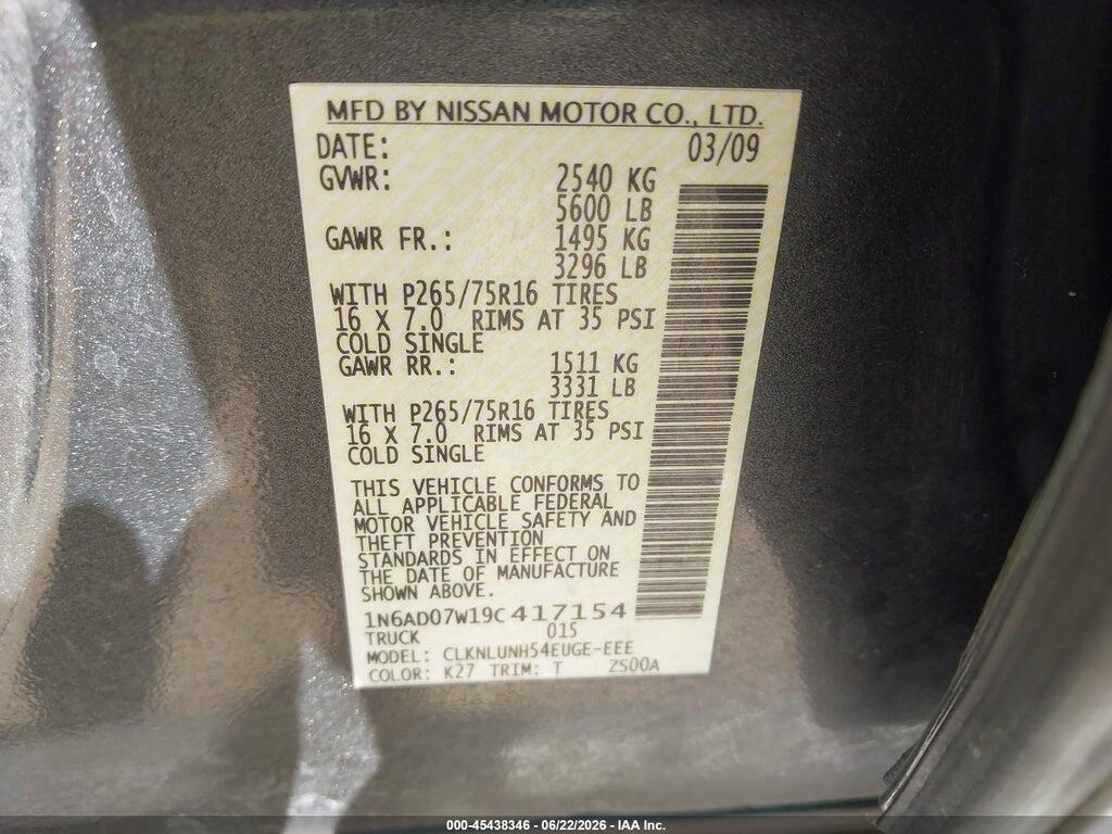 1N6AD07W19C417154 2009 NISSAN FRONTIER photo no. 9