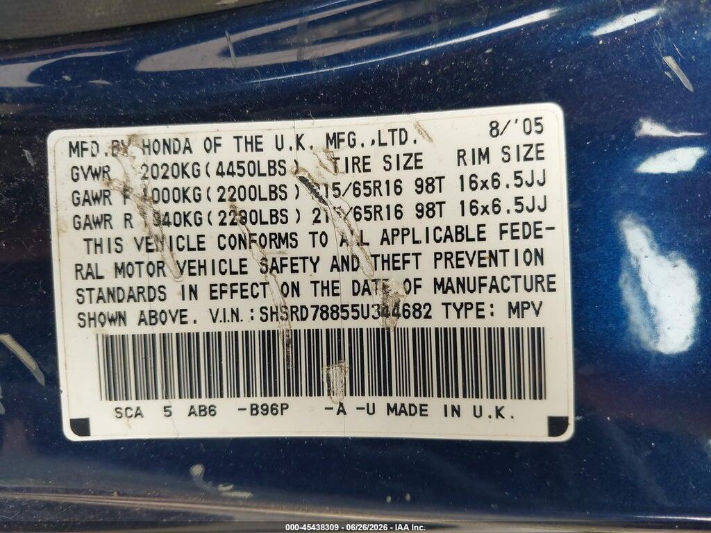 SHSRD78855U344682 2005 HONDA CR-V photo no. 9