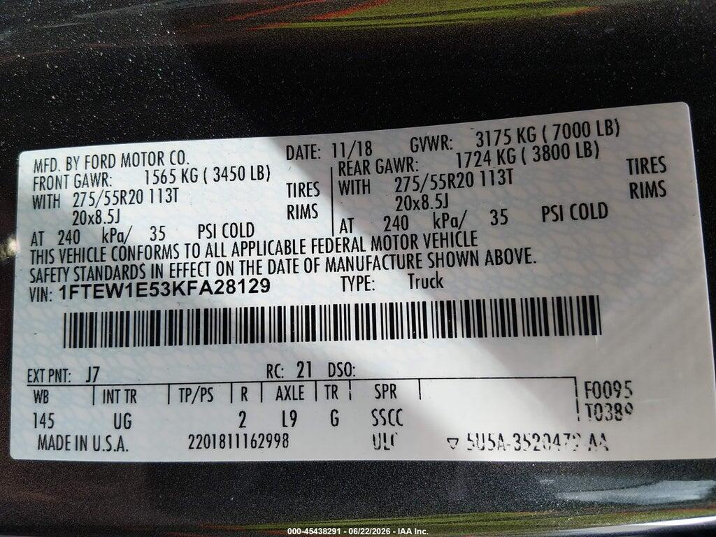 1FTEW1E53KFA28129 2019 FORD F-150 photo no. 9