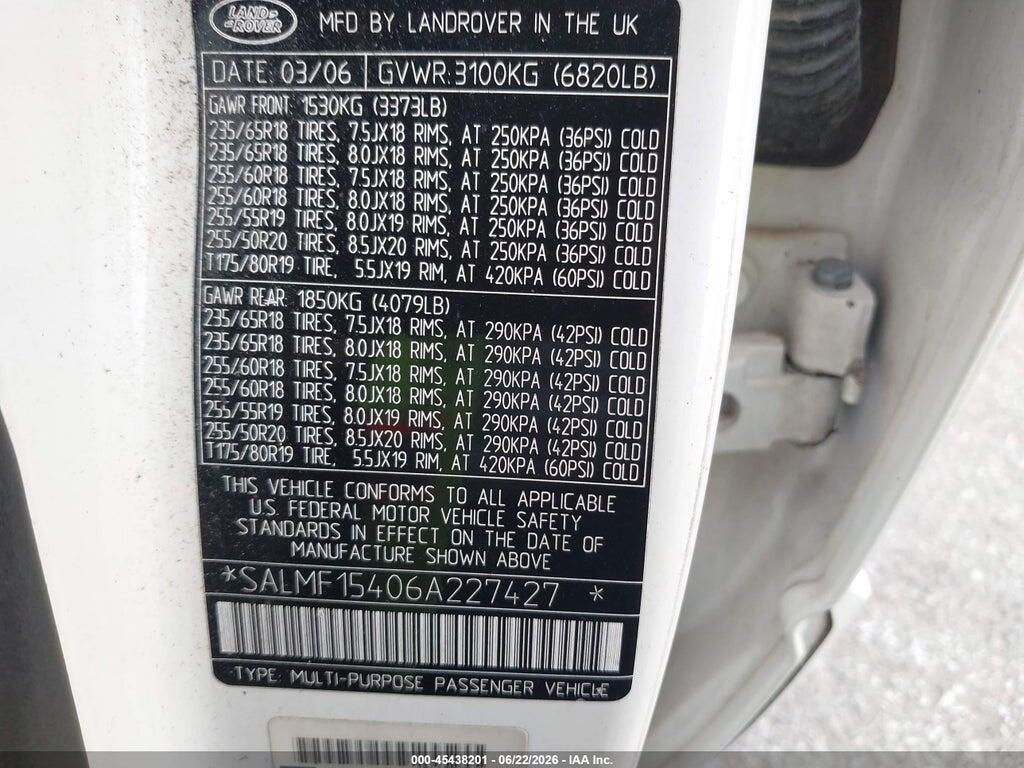 SALMF15406A227427 2006 LAND ROVER RANGE ROVER photo no. 9