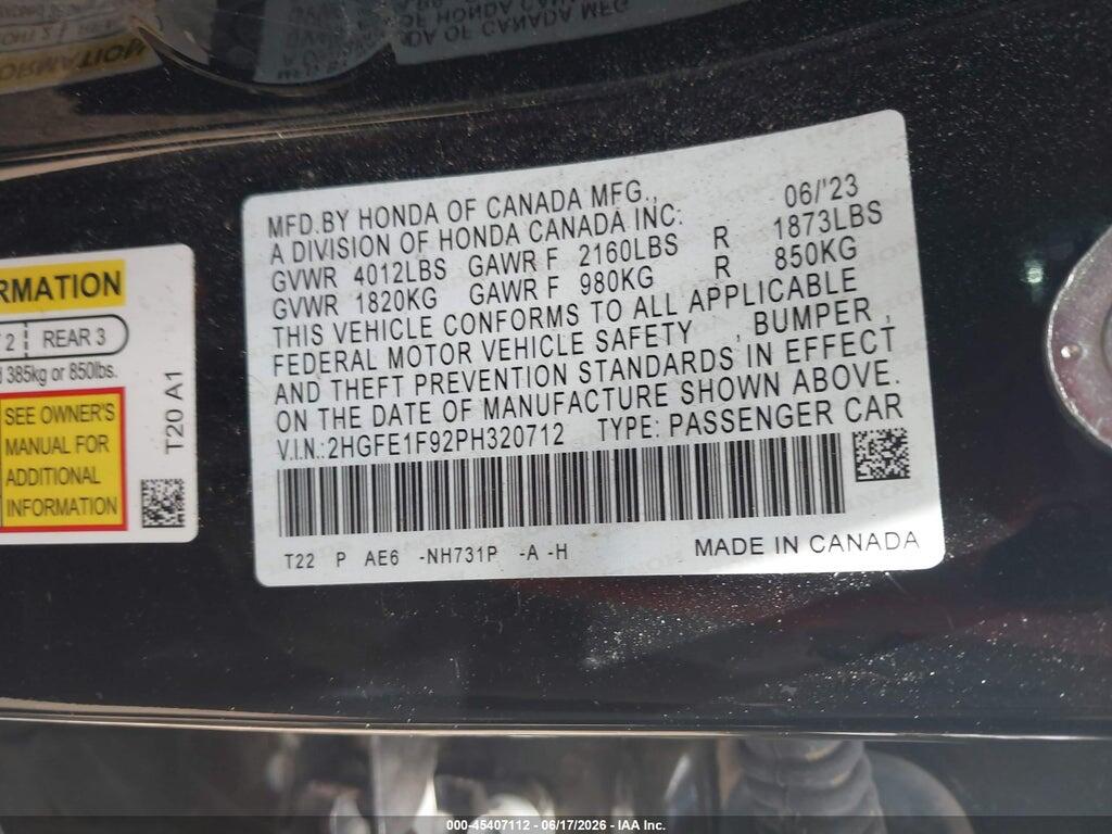 2HGFE1F92PH320712 2023 HONDA CIVIC photo no. 9