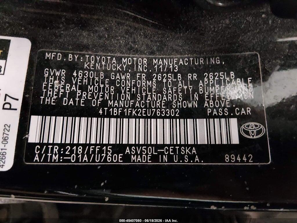 4T1BF1FK2EU763302 2014 TOYOTA CAMRY photo no. 9