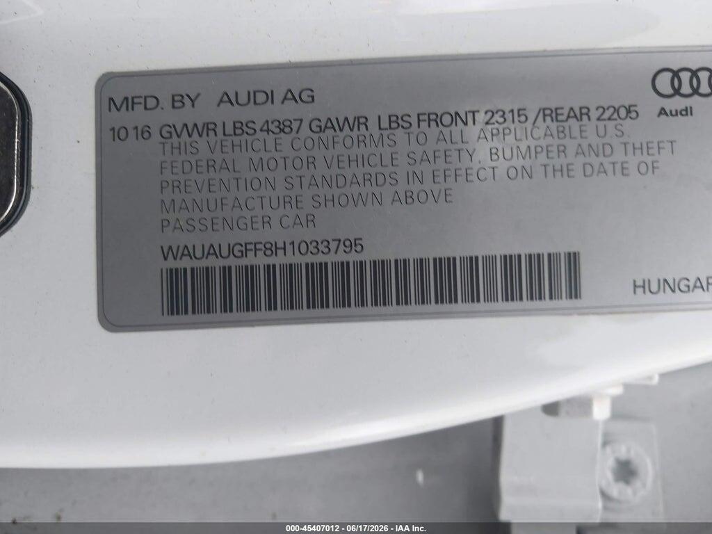 WAUAUGFF8H1033795 2017 AUDI A3 photo no. 9