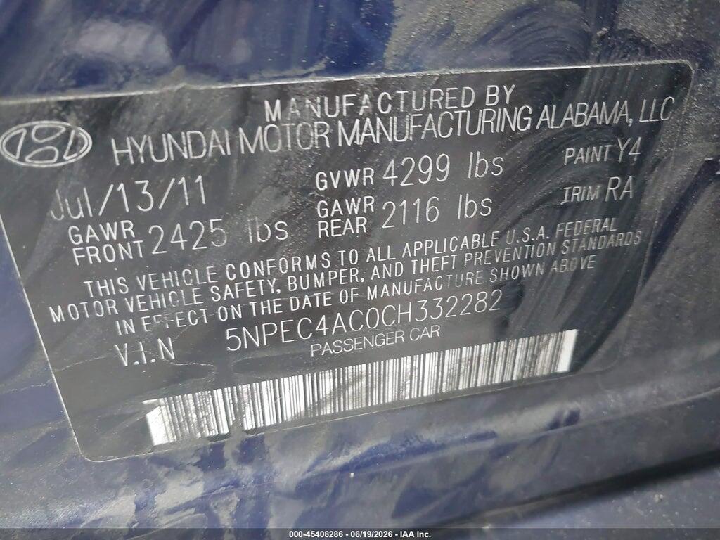 5NPEC4AC0CH332282 2012 HYUNDAI SONATA photo no. 9