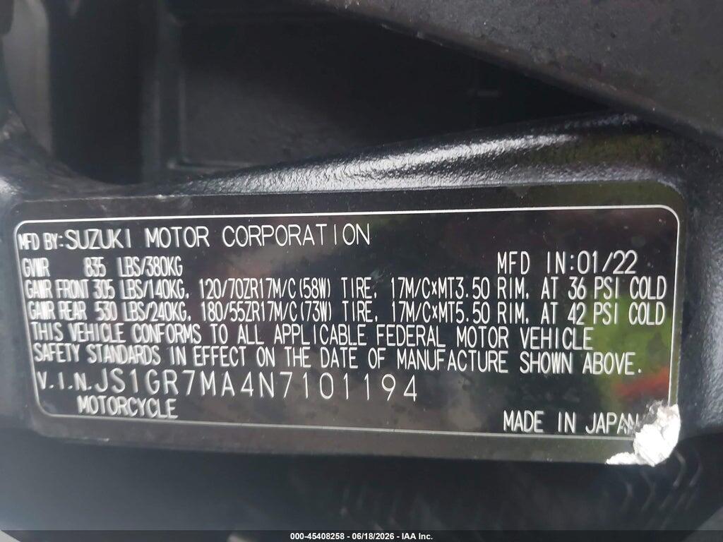 JS1GR7MA4N7101194 2022 SUZUKI GSX-R750 photo no. 10