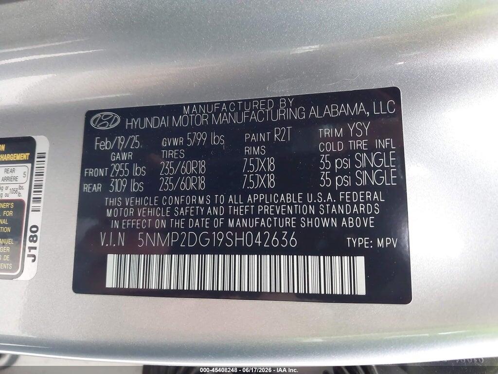 5NMP2DG19SH042636 2025 HYUNDAI SANTA FE HYBRID photo no. 9
