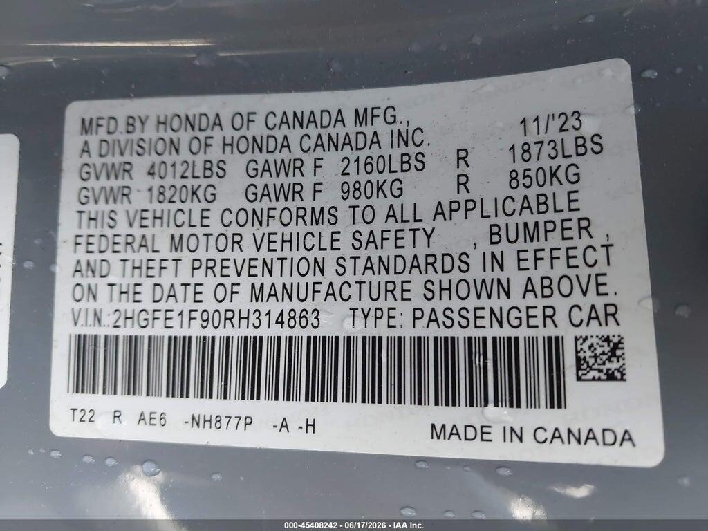 2HGFE1F90RH314863 2024 HONDA CIVIC photo no. 9
