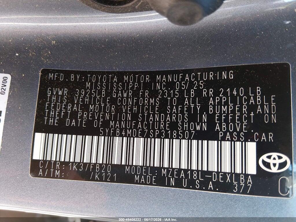 5YFB4MDE7SP318507 2025 TOYOTA COROLLA photo no. 9