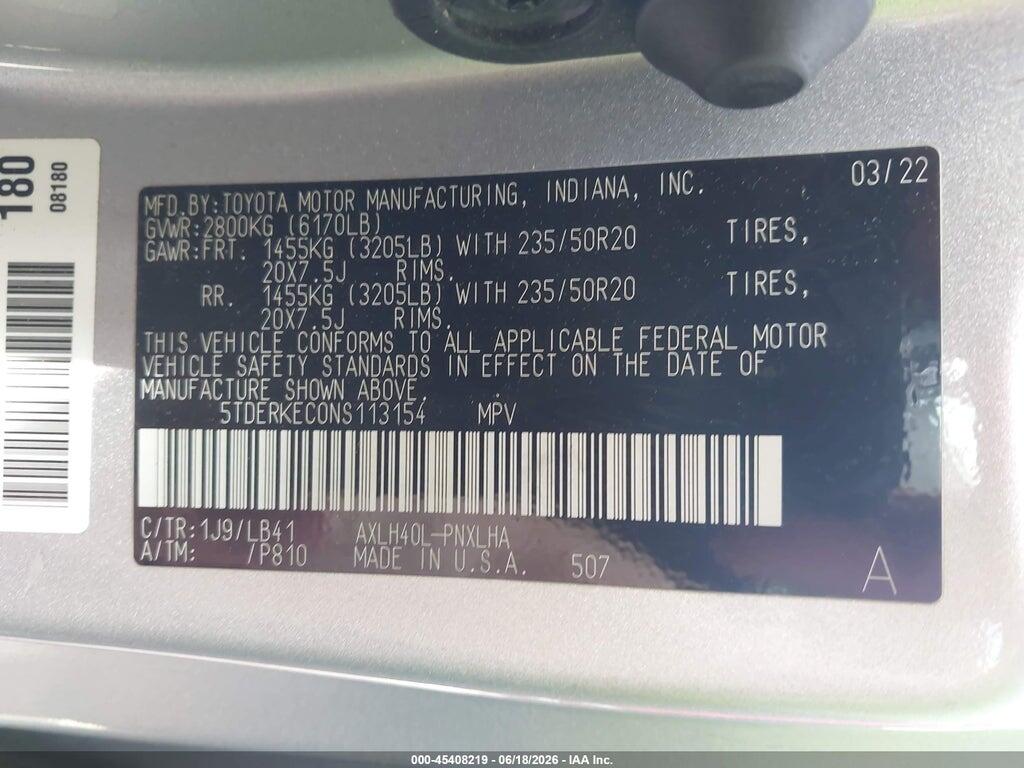 5TDERKEC0NS113154 2022 TOYOTA SIENNA photo no. 9