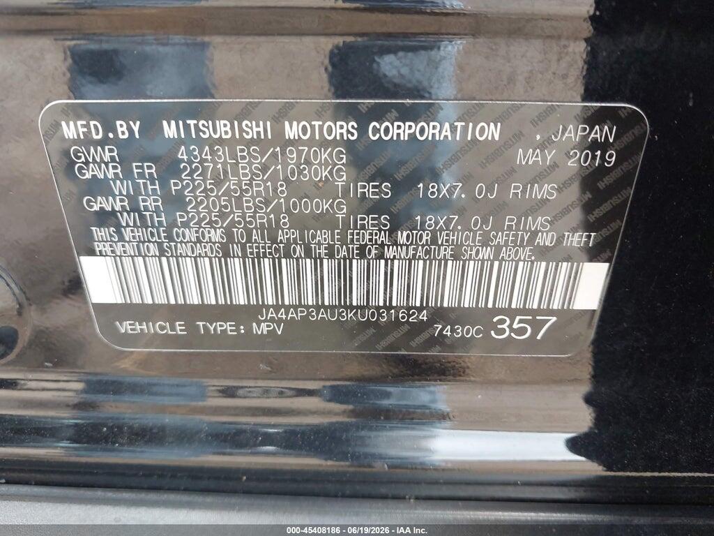 JA4AP3AU3KU031624 2019 MITSUBISHI OUTLANDER SPORT photo no. 9