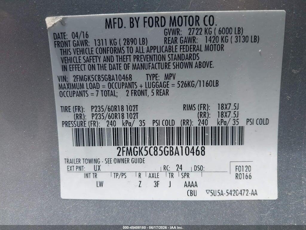 2FMGK5C85GBA10468 2016 FORD FLEX photo no. 9