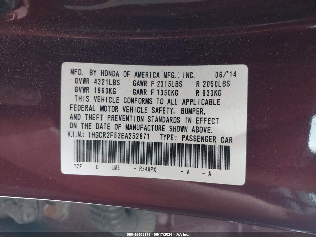1HGCR2F52EA252871 2014 HONDA ACCORD photo no. 9