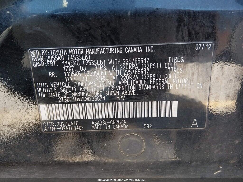 2T3DF4DV7CW235671 2012 TOYOTA RAV4 photo no. 9