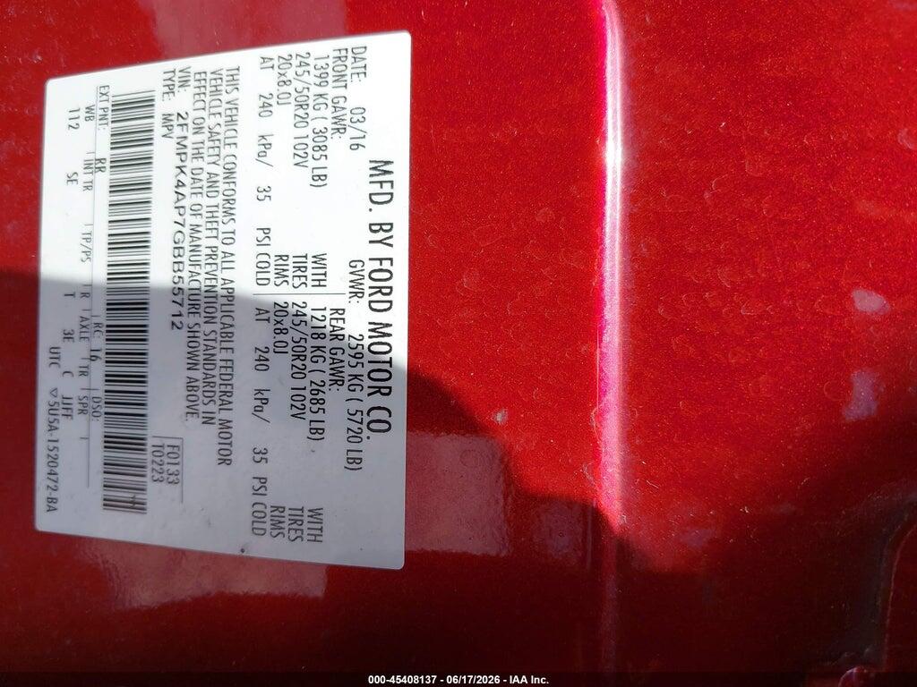 2FMPK4AP7GBB55712 2016 FORD EDGE photo no. 9