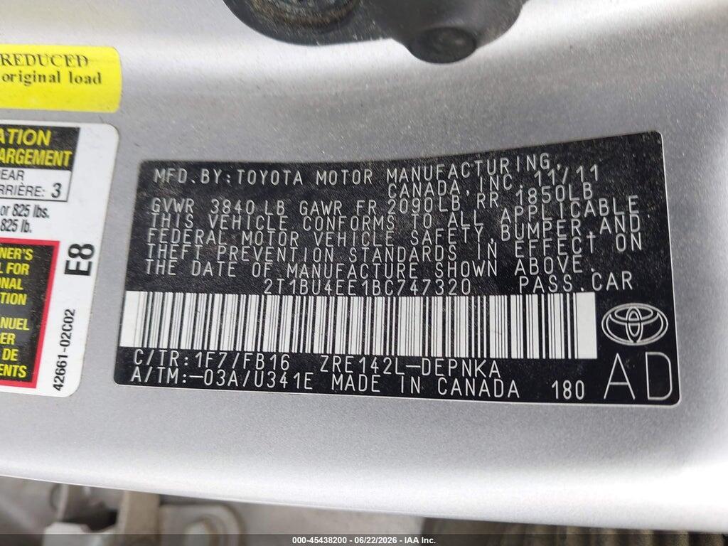 2T1BU4EE1BC747320 2011 TOYOTA COROLLA photo no. 9