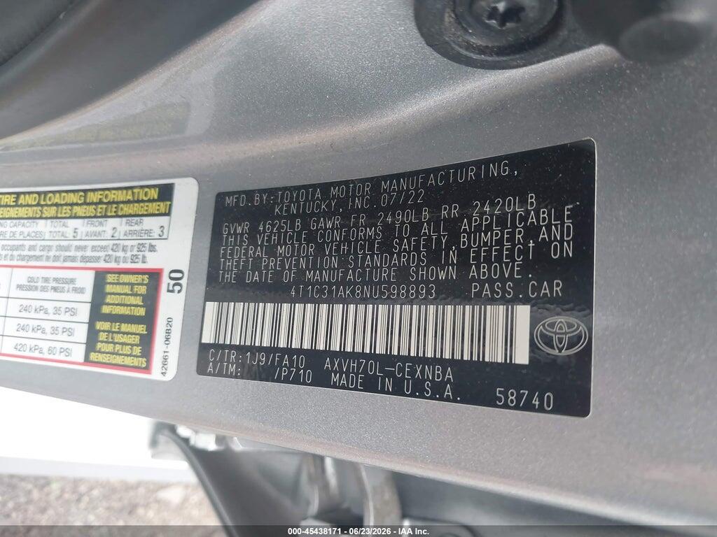 4T1C31AK8NU598893 2022 TOYOTA CAMRY photo no. 9