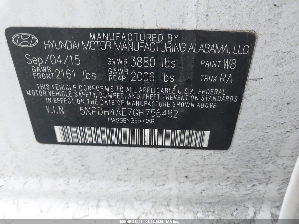 5NPDH4AE7GH756482 2016 HYUNDAI ELANTRA photo no. 9