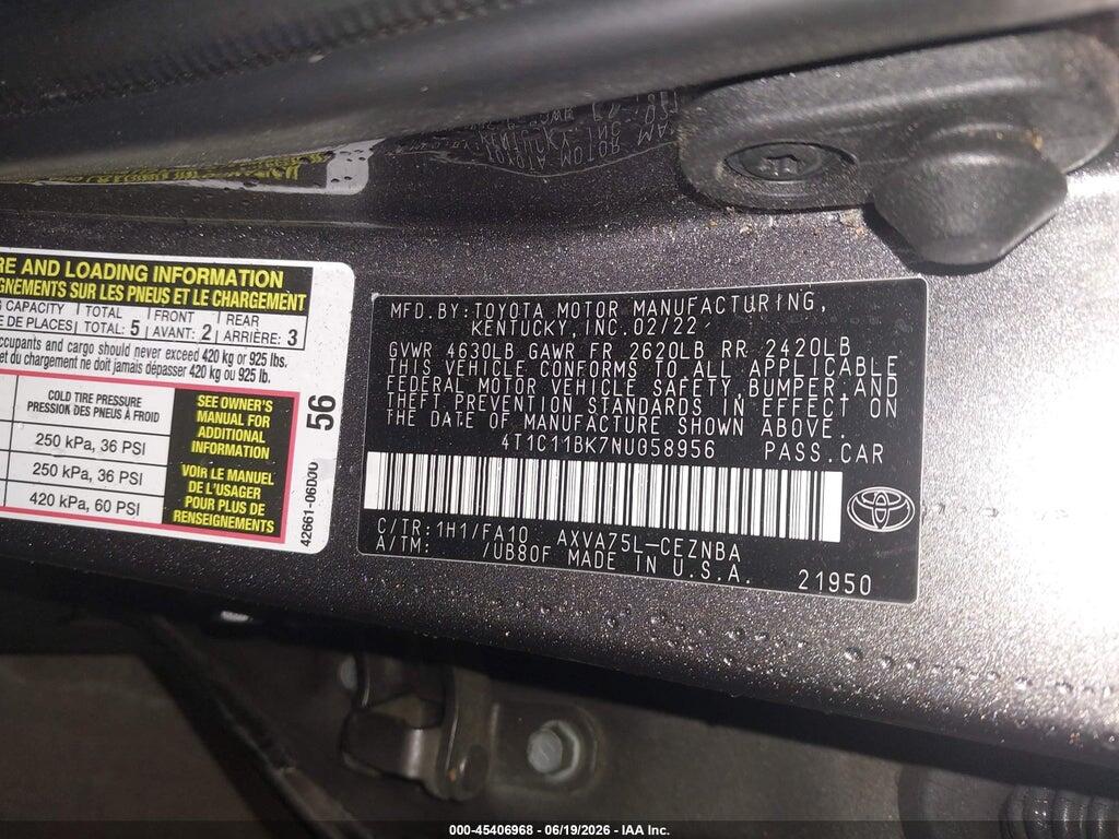 4T1C11BK7NU058956 2022 TOYOTA CAMRY photo no. 9