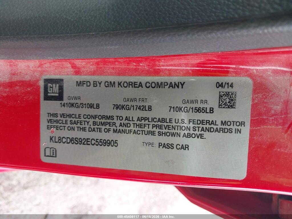 KL8CD6S92EC559905 2014 CHEVROLET SPARK photo no. 9