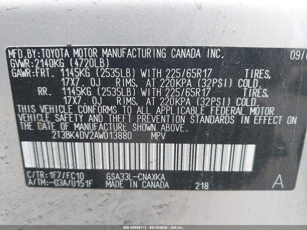 2T3BK4DV2AW013880 2010 TOYOTA RAV4 photo no. 9