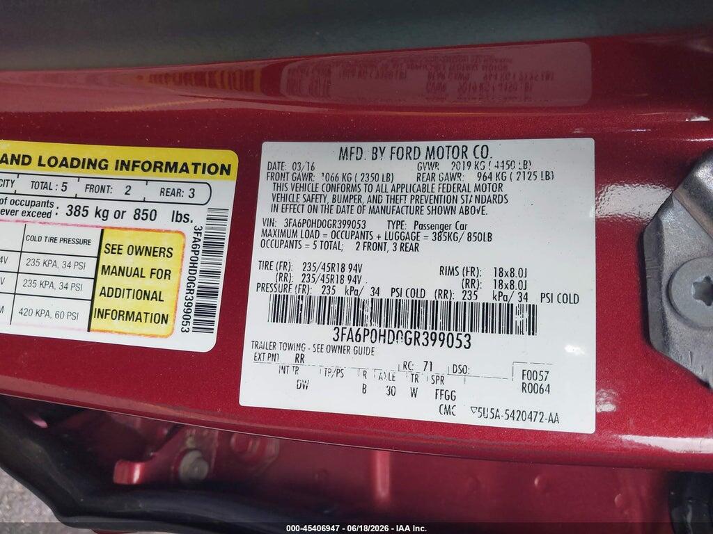 3FA6P0HD0GR399053 2016 FORD FUSION photo no. 9