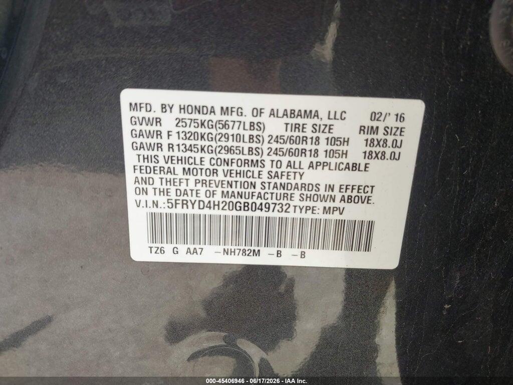 5FRYD4H20GB049732 2016 ACURA MDX photo no. 9