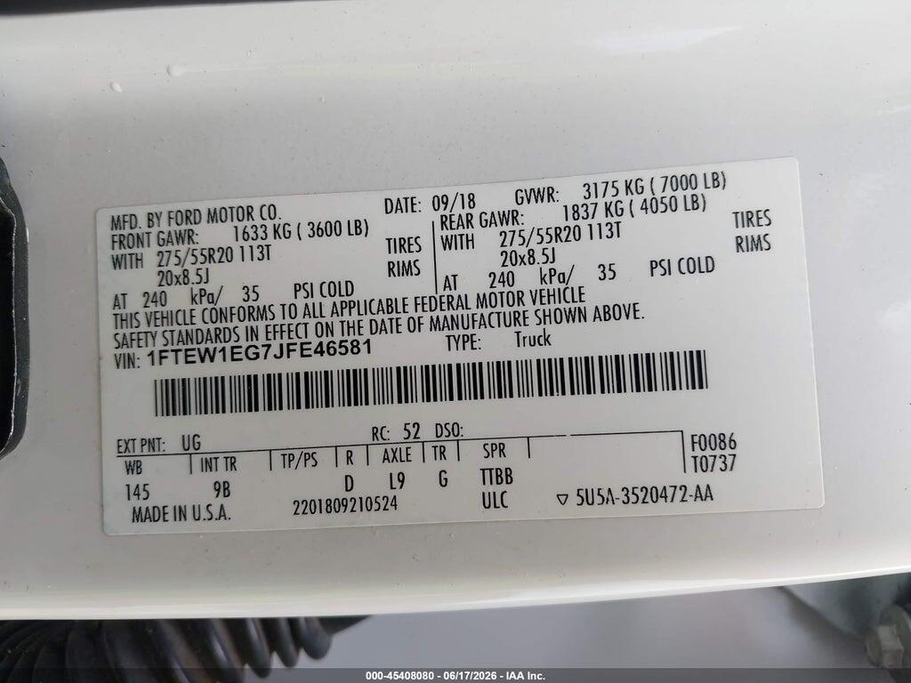 1FTEW1EG7JFE46581 2018 FORD F-150 photo no. 9