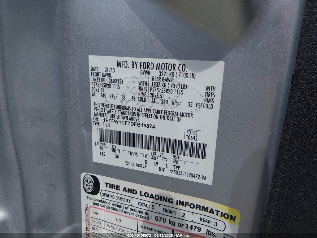 1FTFW1CF7DFB15874 2013 FORD F-150 photo no. 9