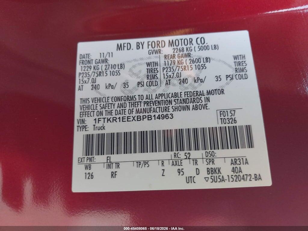 1FTKR1EEXBPB14963 2011 FORD RANGER photo no. 9