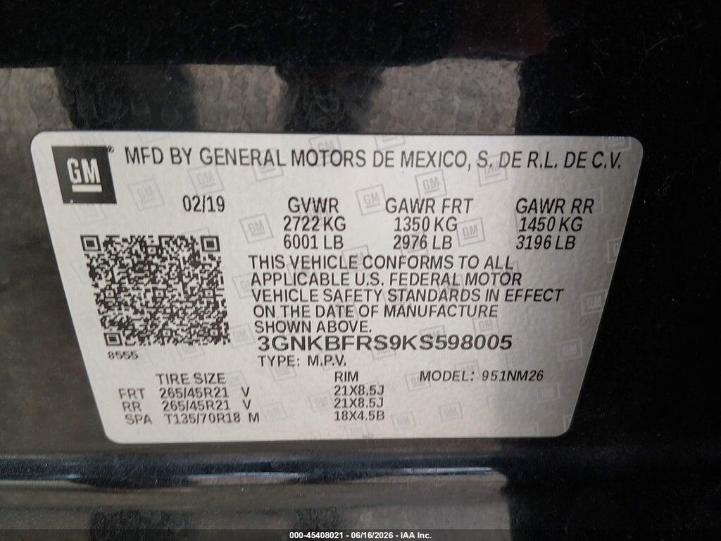 3GNKBFRS9KS598005 2019 CHEVROLET BLAZER photo no. 9
