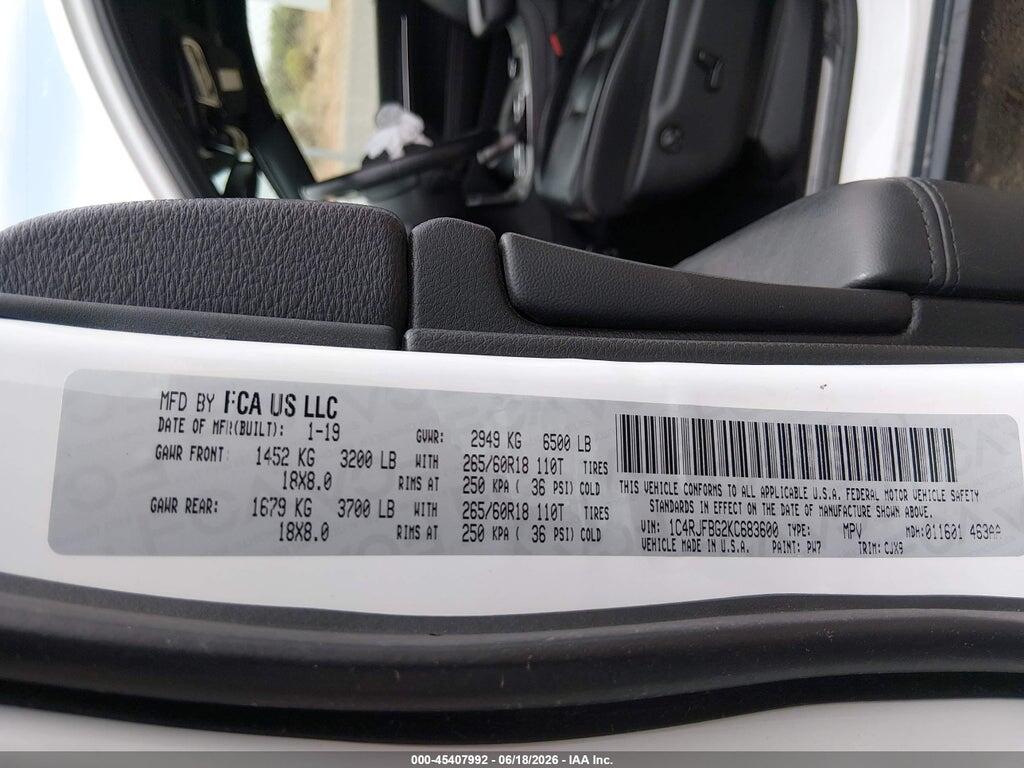 1C4RJFBG2KC683600 2019 JEEP GRAND CHEROKEE photo no. 9