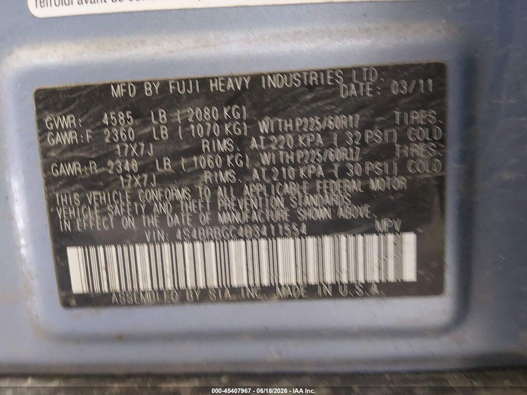 4S4BRBGC4B3411554 2011 SUBARU OUTBACK photo no. 9