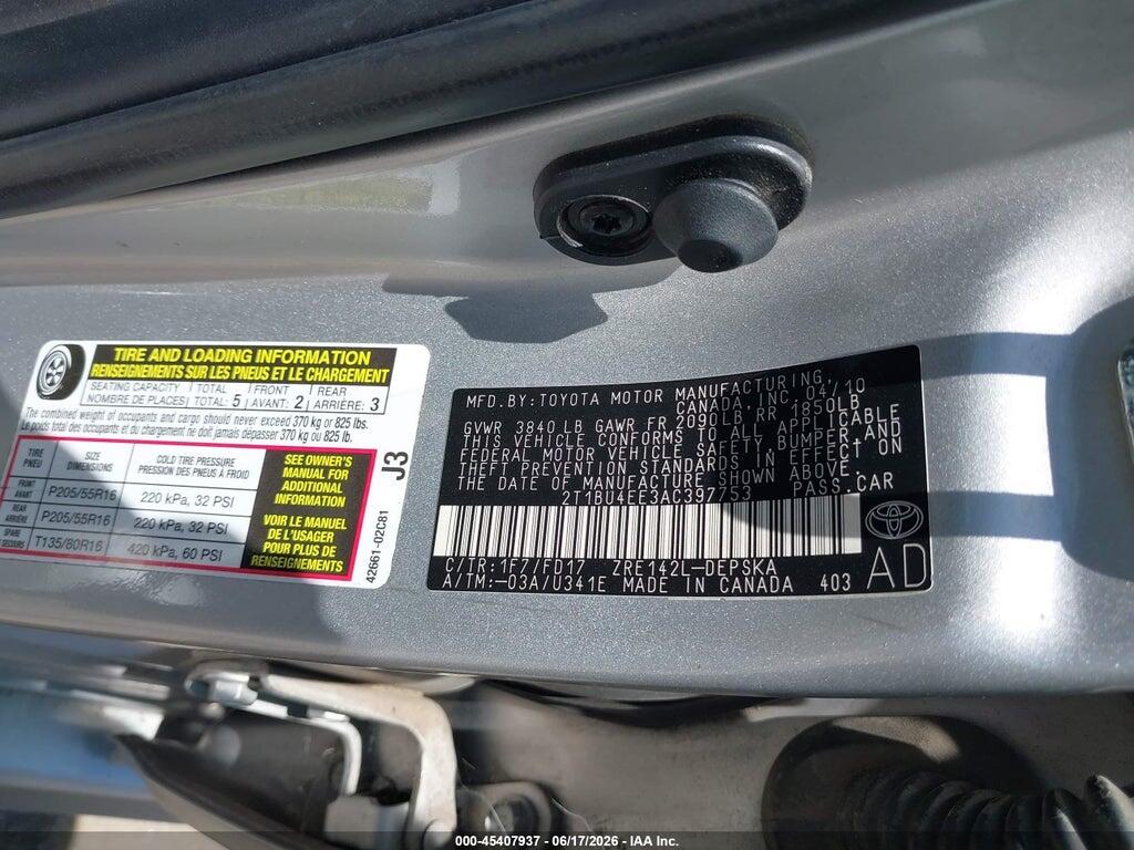2T1BU4EE3AC397753 2010 TOYOTA COROLLA photo no. 9
