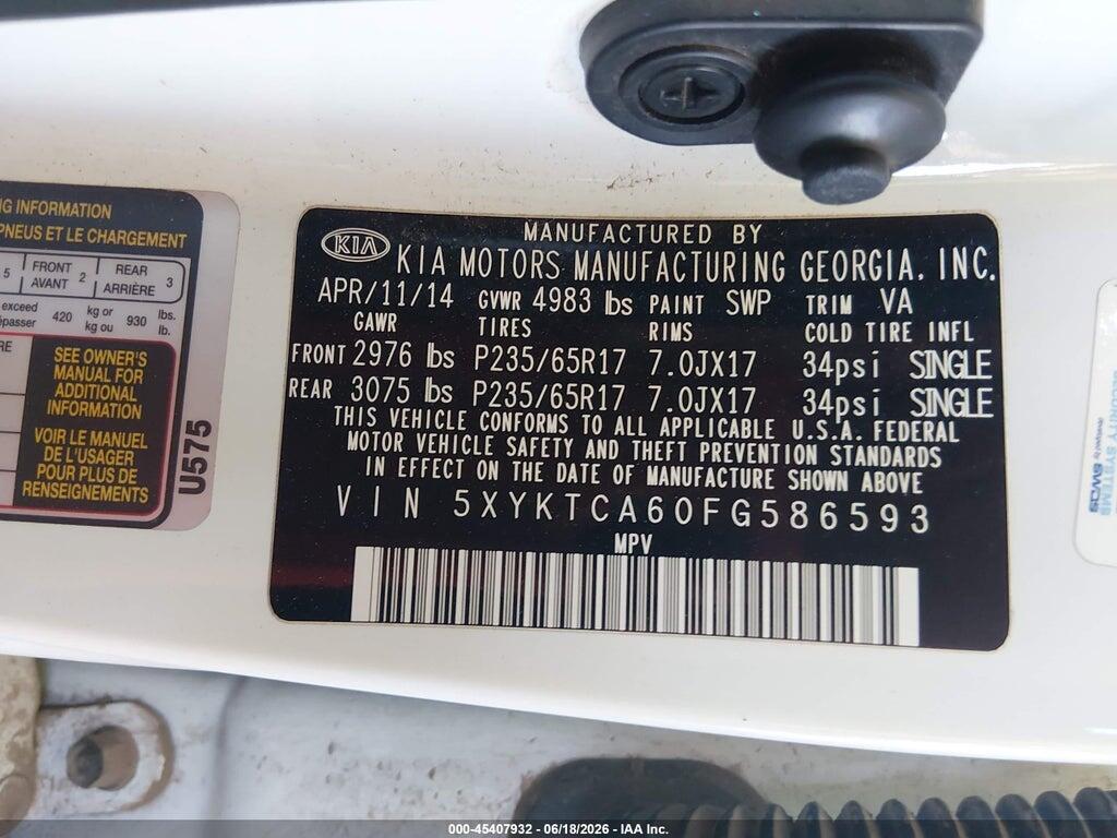 5XYKTCA60FG586593 2015 KIA SORENTO photo no. 9