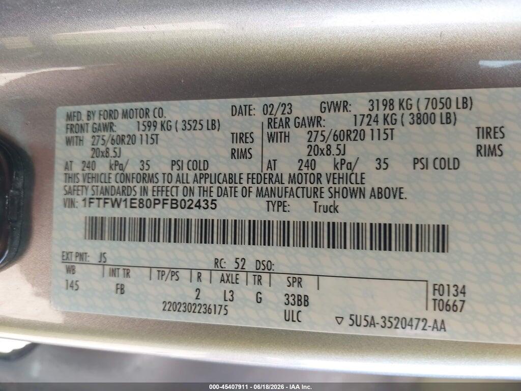 1FTFW1E80PFB02435 2023 FORD F-150 photo no. 9