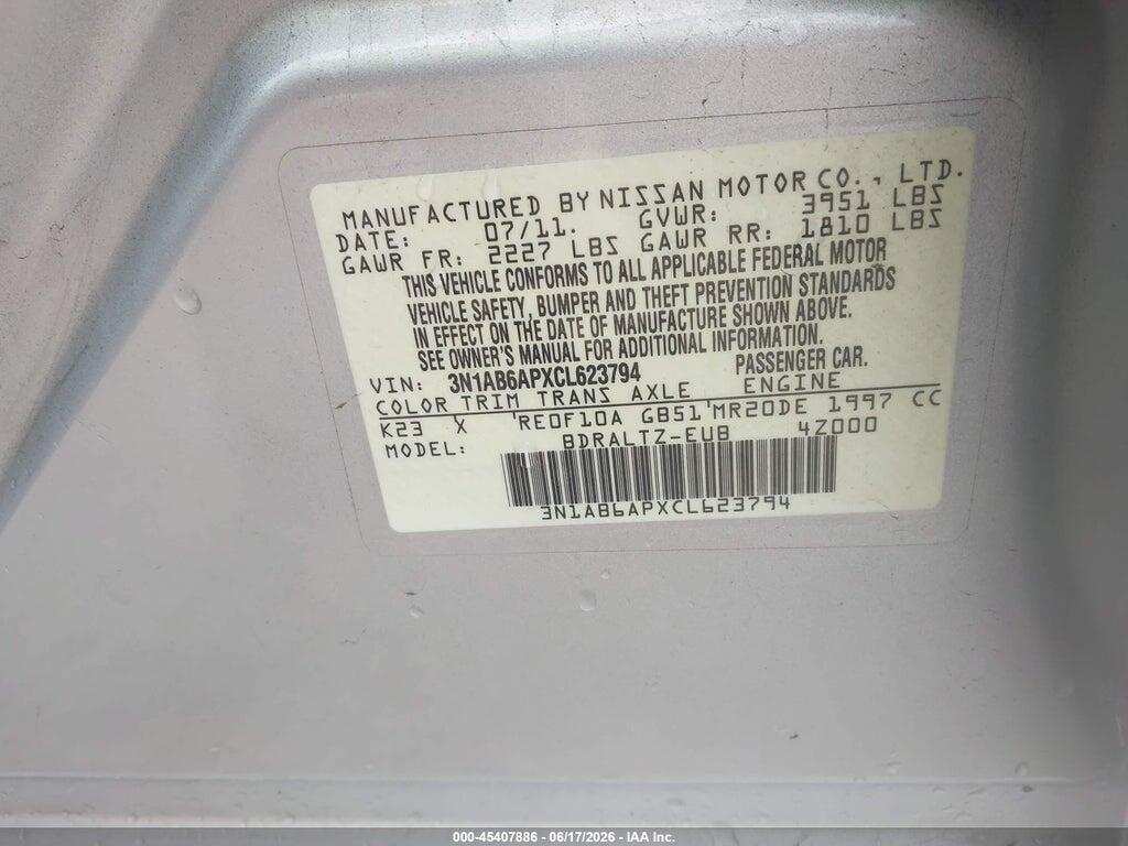 3N1AB6APXCL623794 2012 NISSAN SENTRA photo no. 9