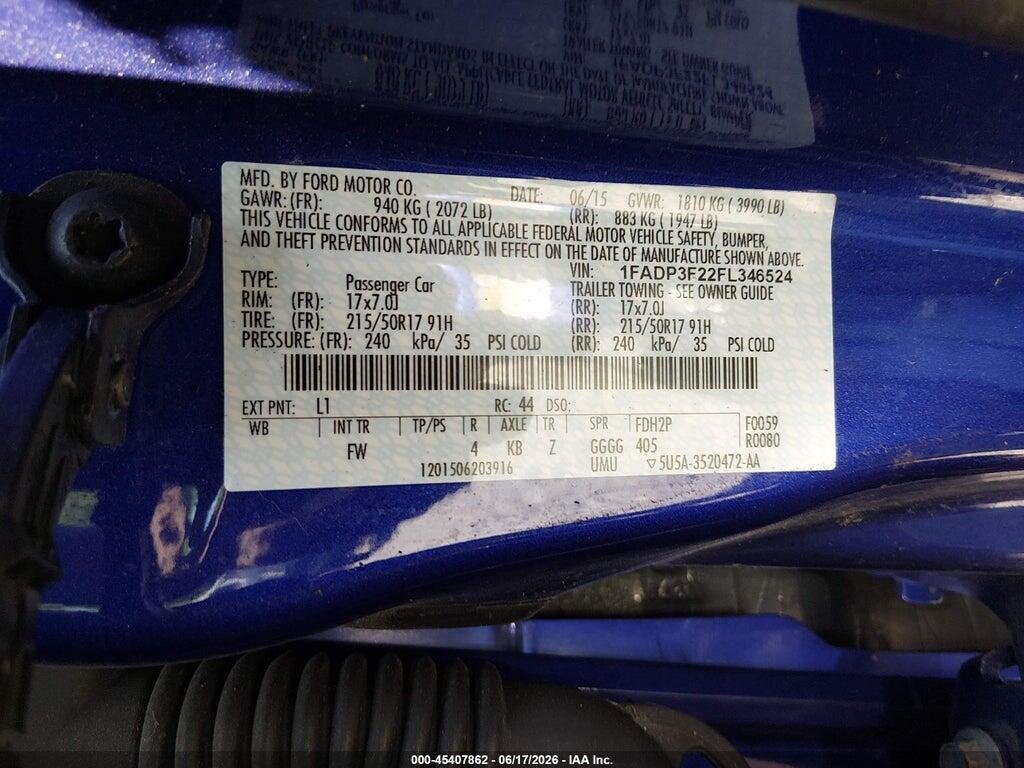 1FADP3F22FL346524 2015 FORD FOCUS photo no. 9