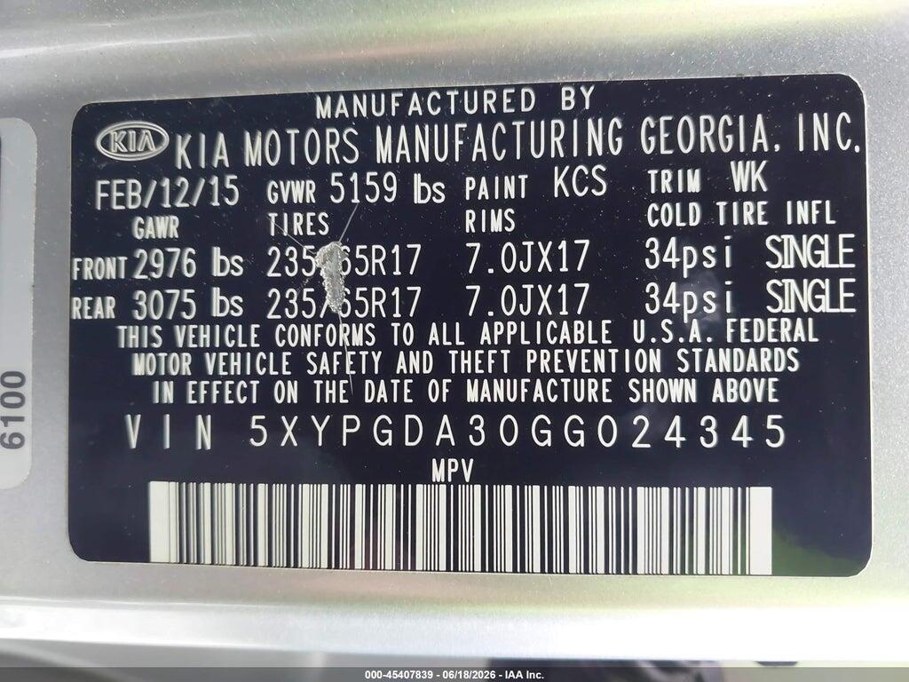 5XYPGDA30GG024345 2016 KIA SORENTO photo no. 9