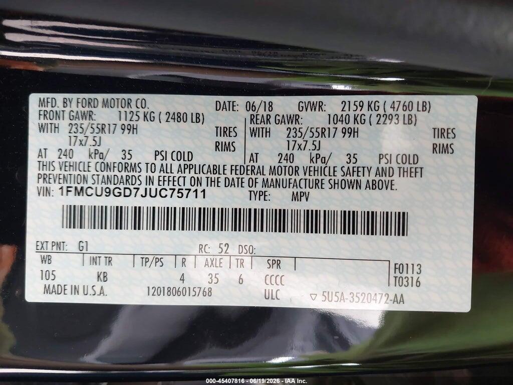 1FMCU9GD7JUC75711 2018 FORD ESCAPE photo no. 9