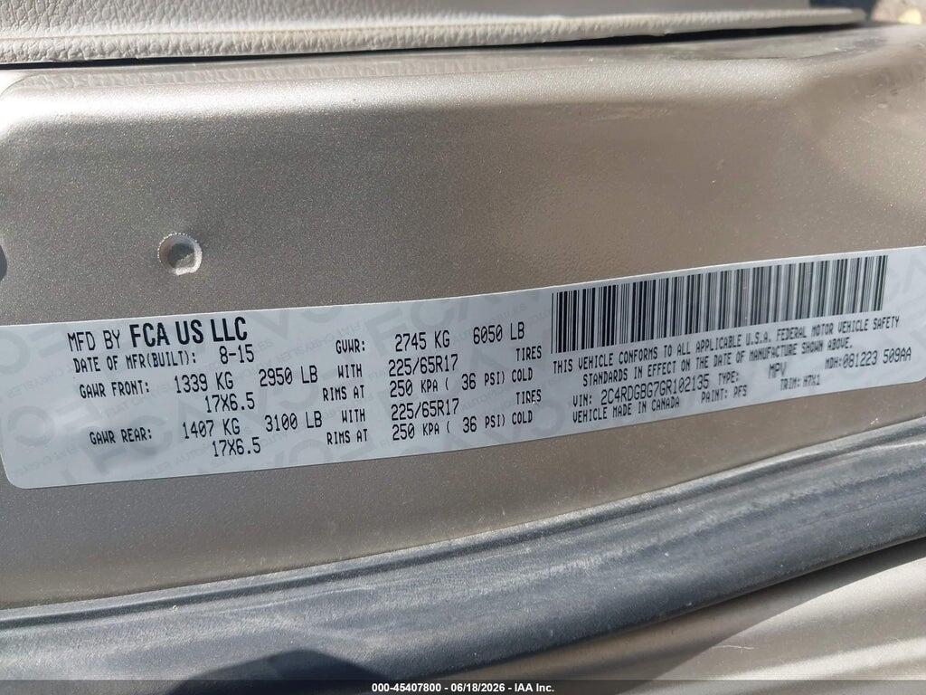 2C4RDGBG7GR102135 2016 DODGE GRAND CARAVAN photo no. 9
