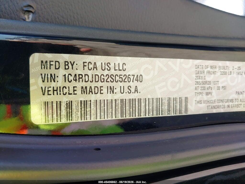 1C4RDJDG2SC526740 2025 DODGE DURANGO photo no. 9