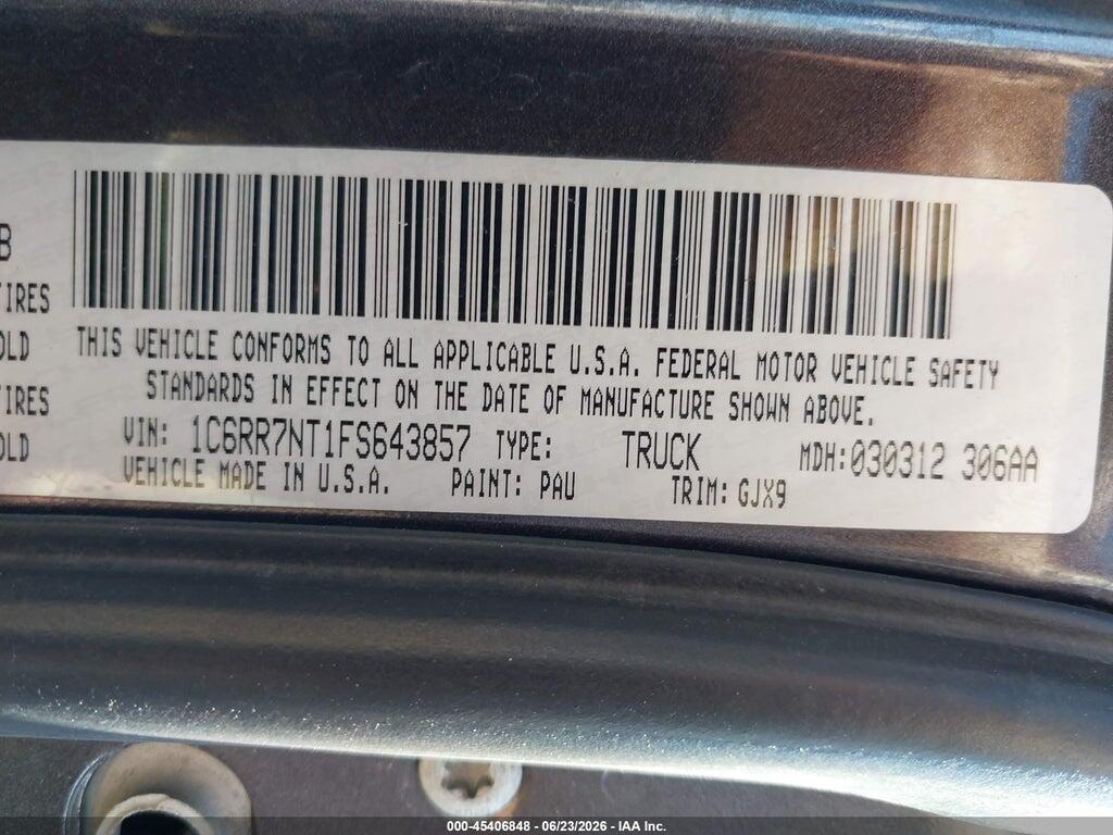 1C6RR7NT1FS643857 2015 RAM 1500 photo no. 9
