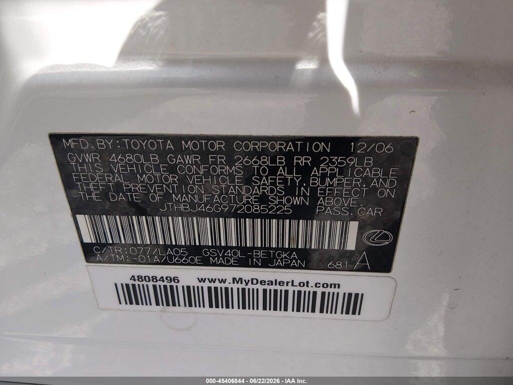 JTHBJ46G972085225 2007 LEXUS ES 350 photo no. 9
