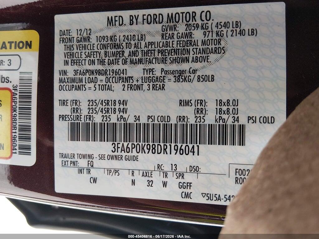 3FA6P0K98DR196041 2013 FORD FUSION photo no. 9